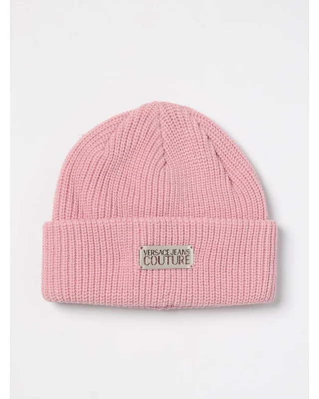Versace Jeans Couture Knitted Beanie Logo Patch Women Pink Hats