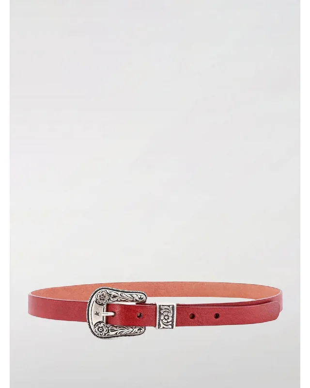 Golden Goose Leather Belt Western Buckle Women Red