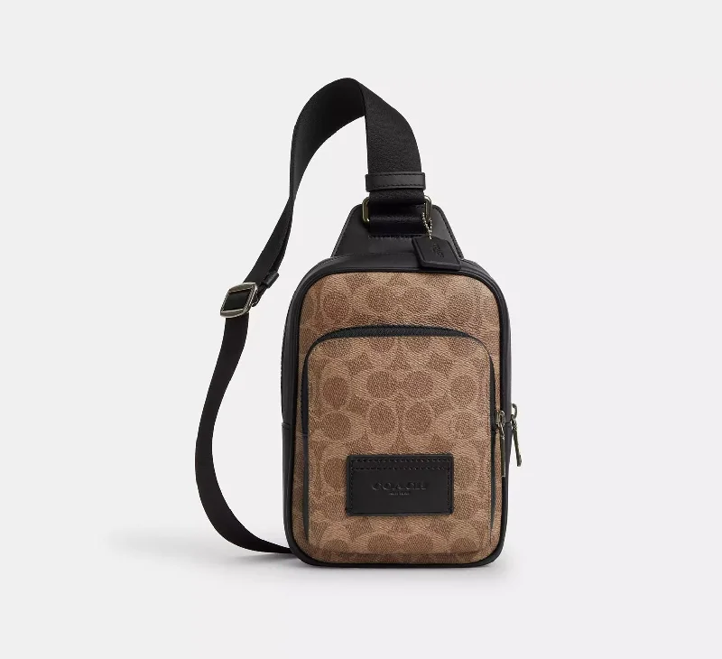 Coach Racer Sling Pack In Signature Canvas Bag Tan Black 