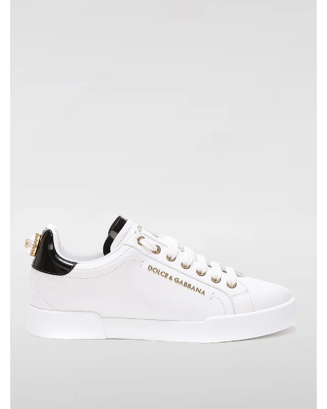 Dolce & Gabbana Leather Sneakers Pearl Detail Women White