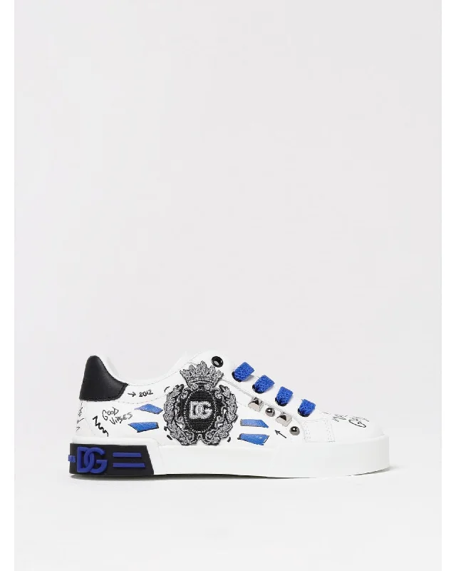 Dolce & Gabbana Kids GraffitiPrint Leather Sneakers White