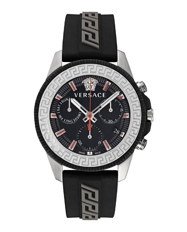 Versace Mens Greca Action Chrono Stainless Steel 45mm Strap Fashion Watch