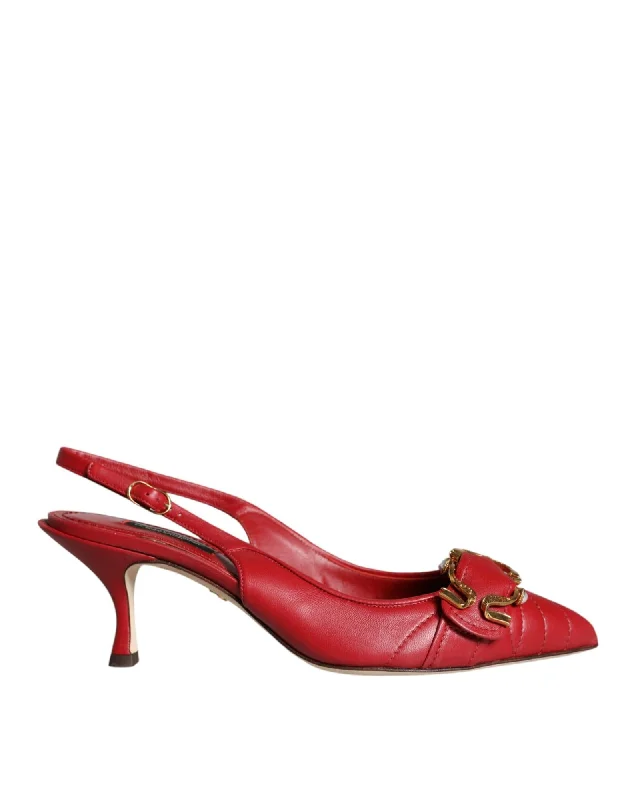 Dolce & Gabbana  Red Leather Kitten Heel Slingback Pumps