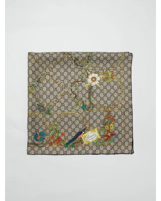 Gucci Floral Silk Scarf Women Sand Scarves