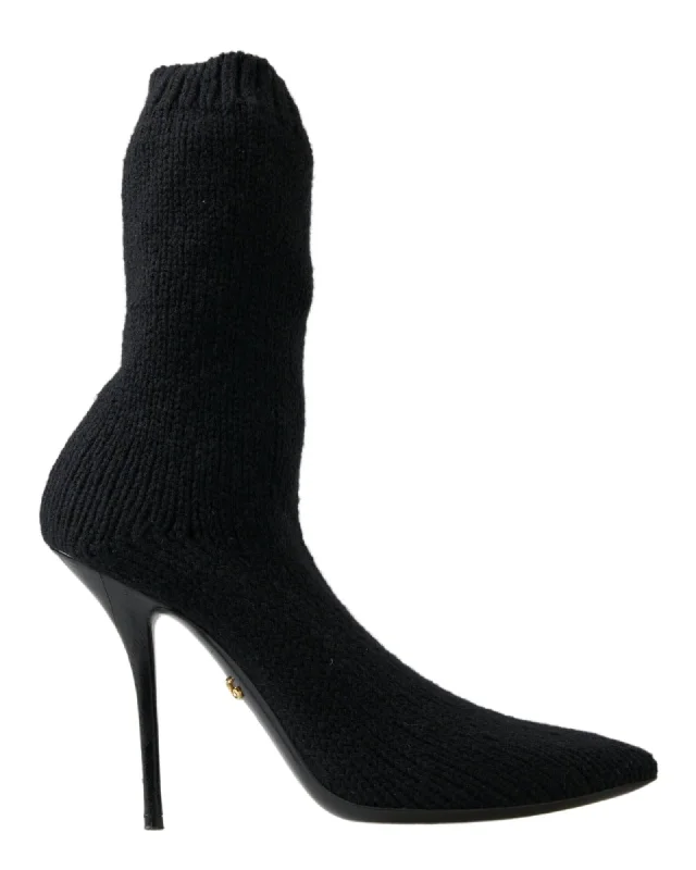 Dolce & Gabbana  Knitted Boots Pointed Toe Black