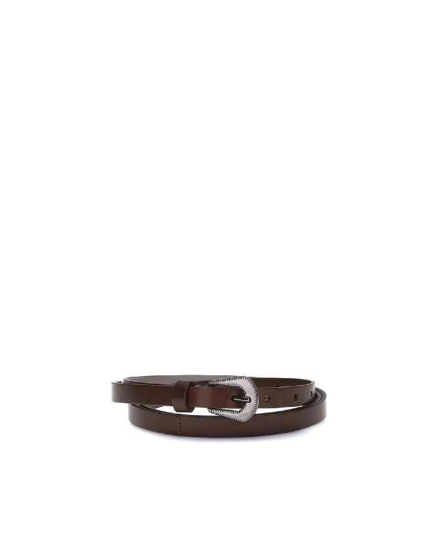 Brunello Cucinelli Leather Silver Buckle Belt Women Brown