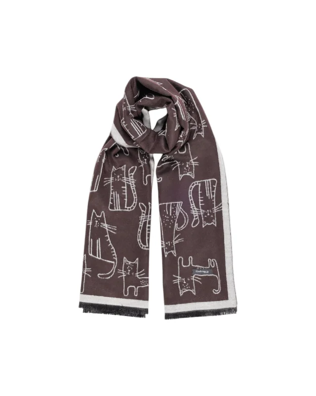 Sandro Ferrone Cat Print Scarf  Brown