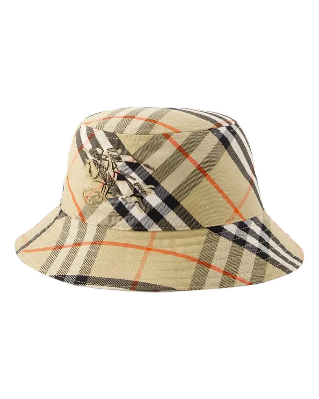 Burberry Plaid Bucket Hat with Logo Women Beige