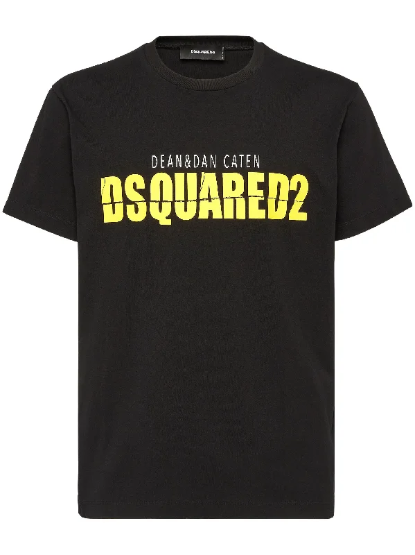 Dsquared2 Yellow Split Printed Logo T-Shirt in Black