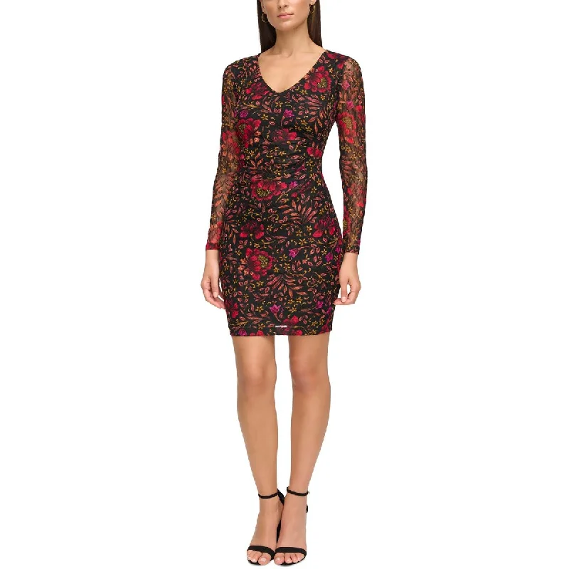Guess Womens Floral Print Mesh Mini Dress