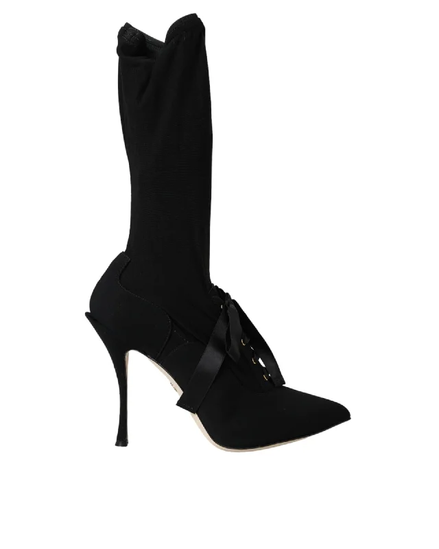Dolce & Gabbana  Black Lace-Up Booties