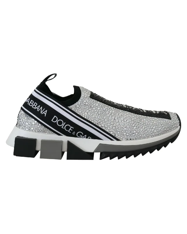 Dolce & Gabbana Crystal SlipOns Model Portofino Women Silver Sneakers