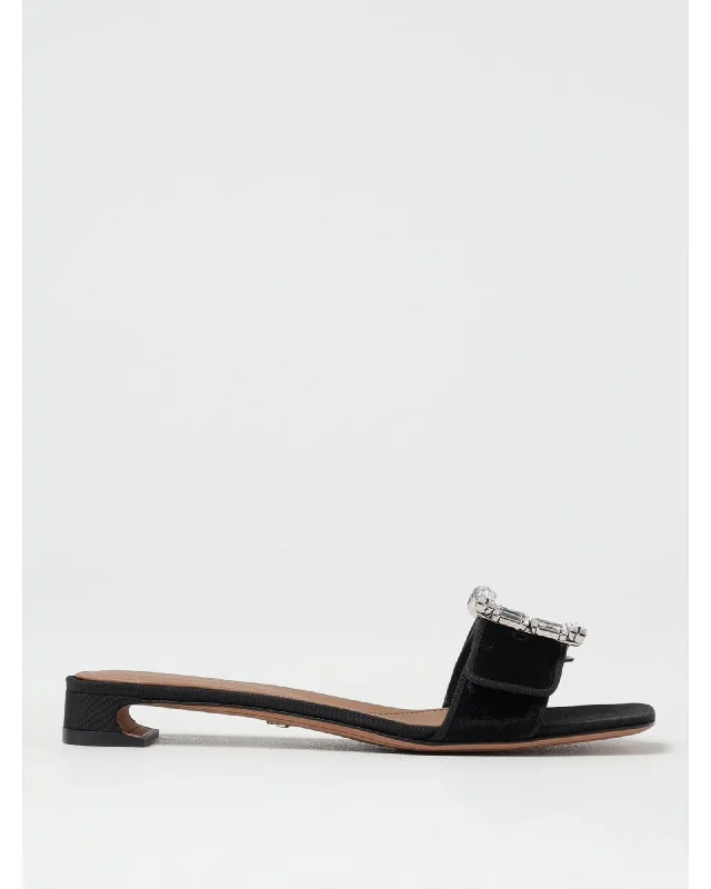Dolce & Gabbana Velvet Slides Crystal Buckle Women Black Sandals