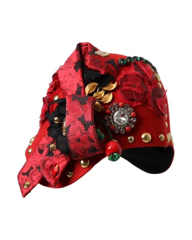 Dolce & Gabbana  Red Wool Bejeweled Hat