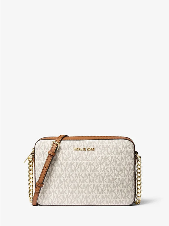 Michael Kors Jet Set Large Printed Logo Crossbody Bag Vanilla 