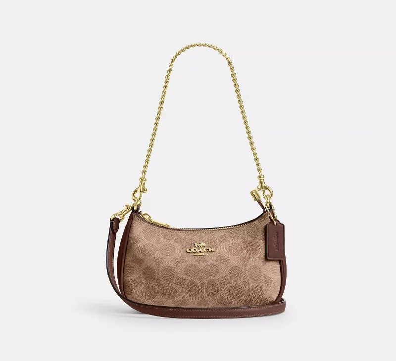 Coach Teri Mini Crossbody Bag In Signature Canvas Tan Brown 