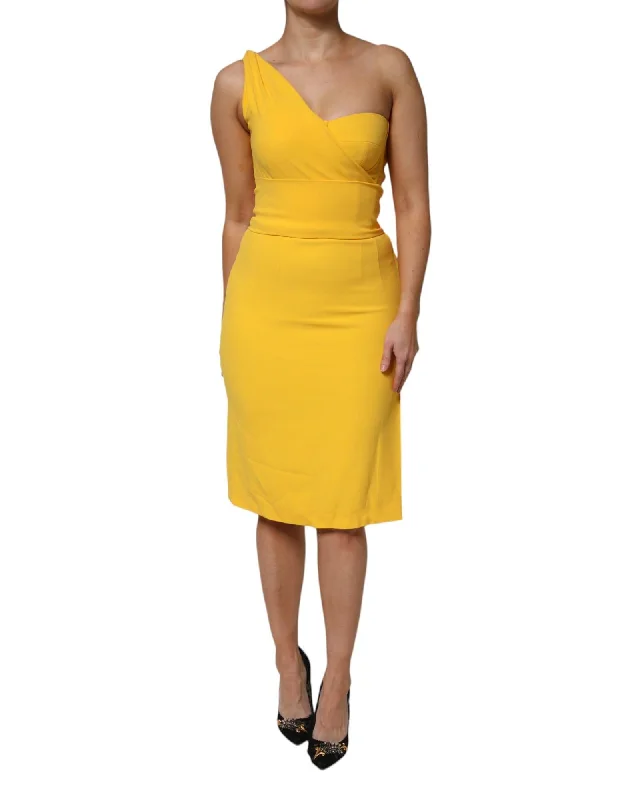 Dolce & Gabbana OneShoulder Crepe Dress Women Yellow Dresses