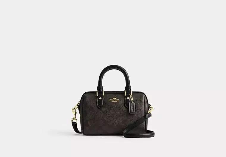 Coach Mini Rowan Crossbody Bag In Signature Canvas Walnut Black 