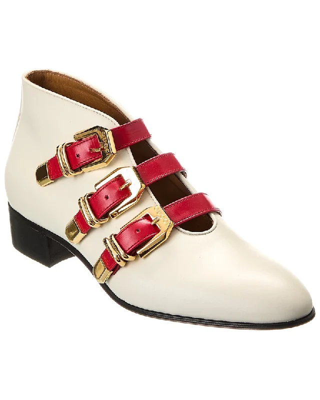 Gucci Triple Buckle Leather Bootie