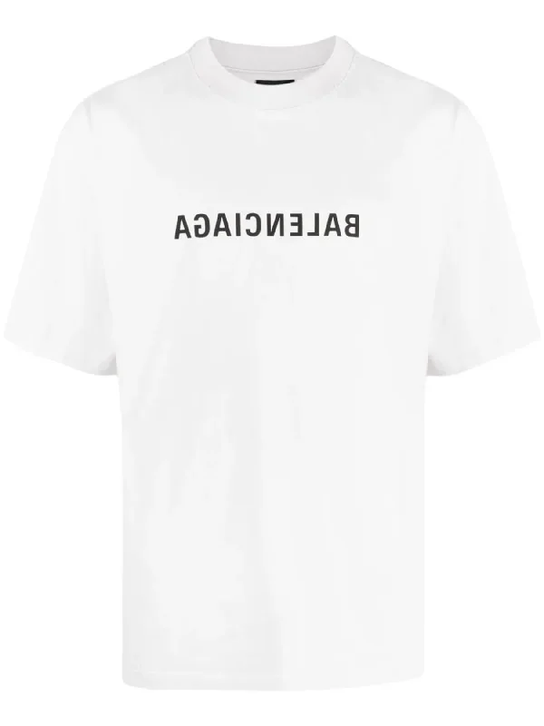 Balenciaga Reverse Logo Print T-Shirt in White