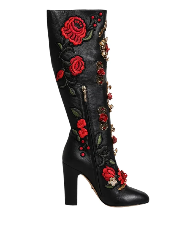Dolce & Gabbana Floral Embellished KneeHigh Boots