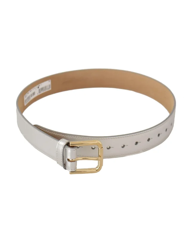 Dolce & Gabbana  Women's Silver Leather Belt with Gold Buckle