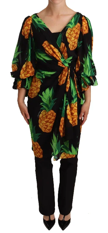 Dolce & Gabbana  Pineapple Print Wrap Dress - Black