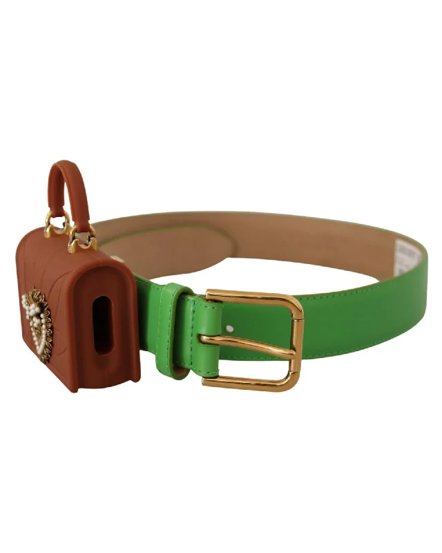 Dolce & Gabbana  Green Leather Belt with Mini Bag Detail