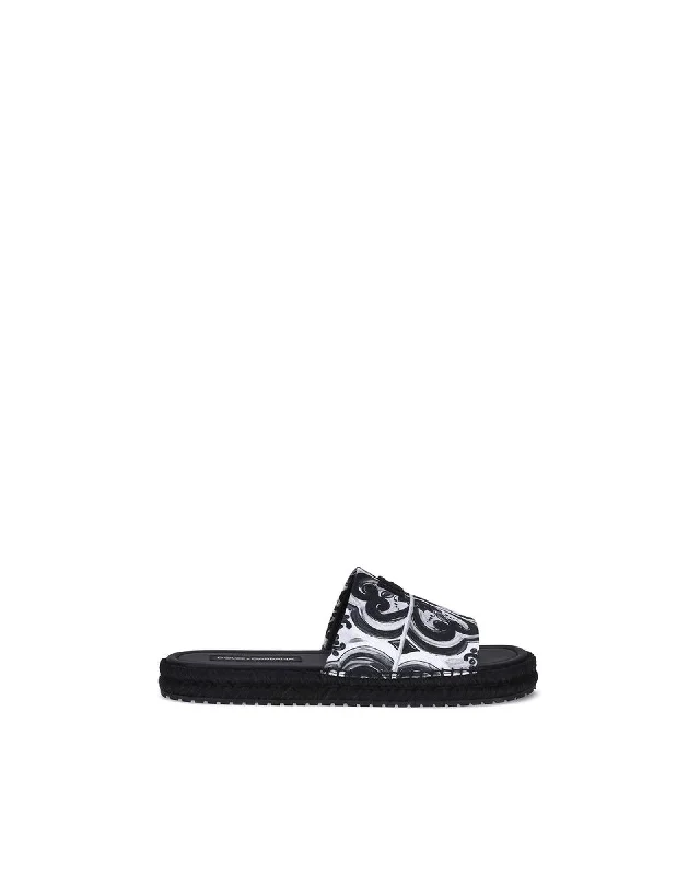 Dolce & Gabbana Printed Espadrille Slide Sandals Men Black
