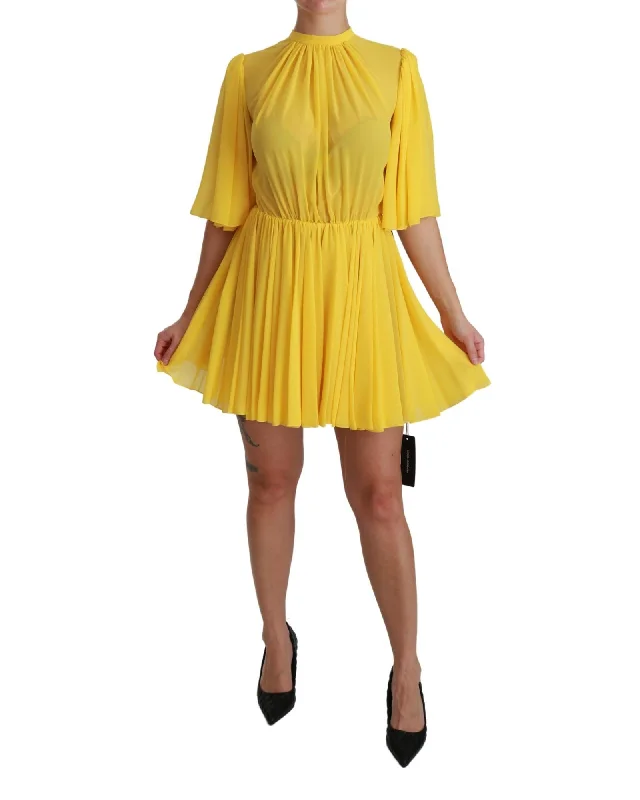Dolce & Gabbana  Yellow Pleated Mini Dress