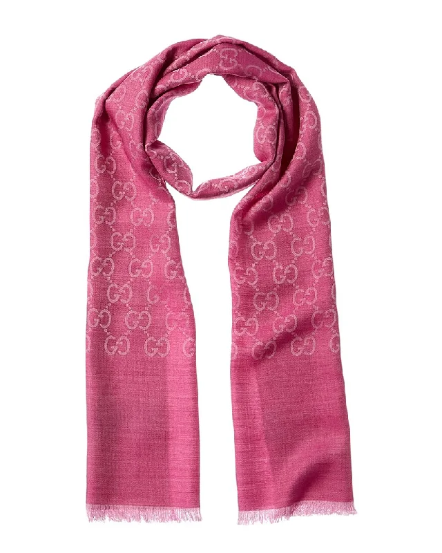 Gucci Logo Small Jacquard Wool & Silk-Blend Scarf