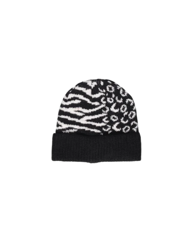 Only Zebra Print Knitted Beanie BlackWhite