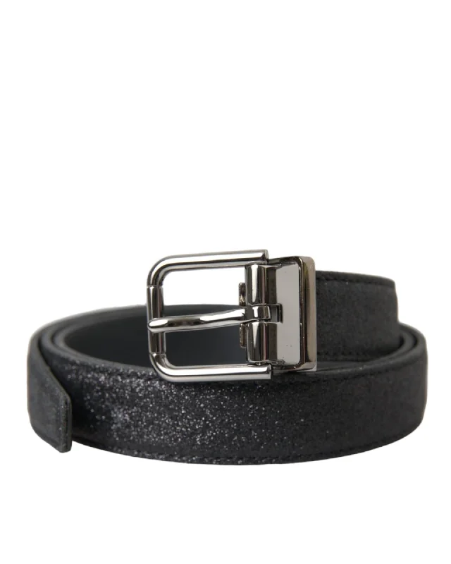Dolce & Gabbana  Black Glitter Leather Belt