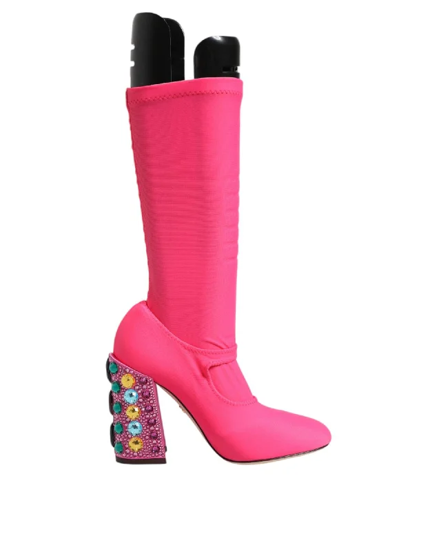 Dolce & Gabbana Nylon Crystal Embellished High Boots