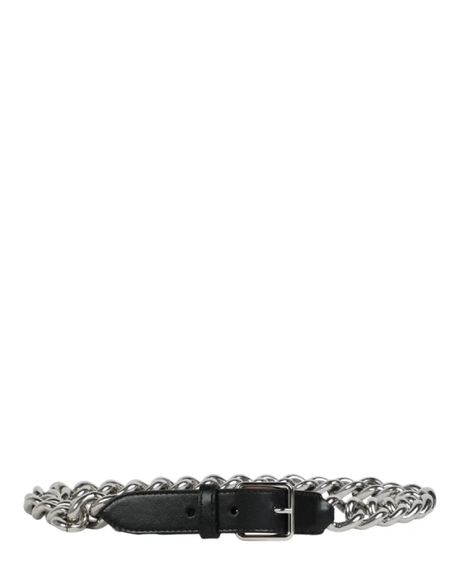 Alexander McQueen Womens Chain-Trimmed Leather Belt