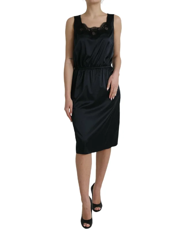 Dolce & Gabbana  Black Silk Slip Dress with Lace Detail