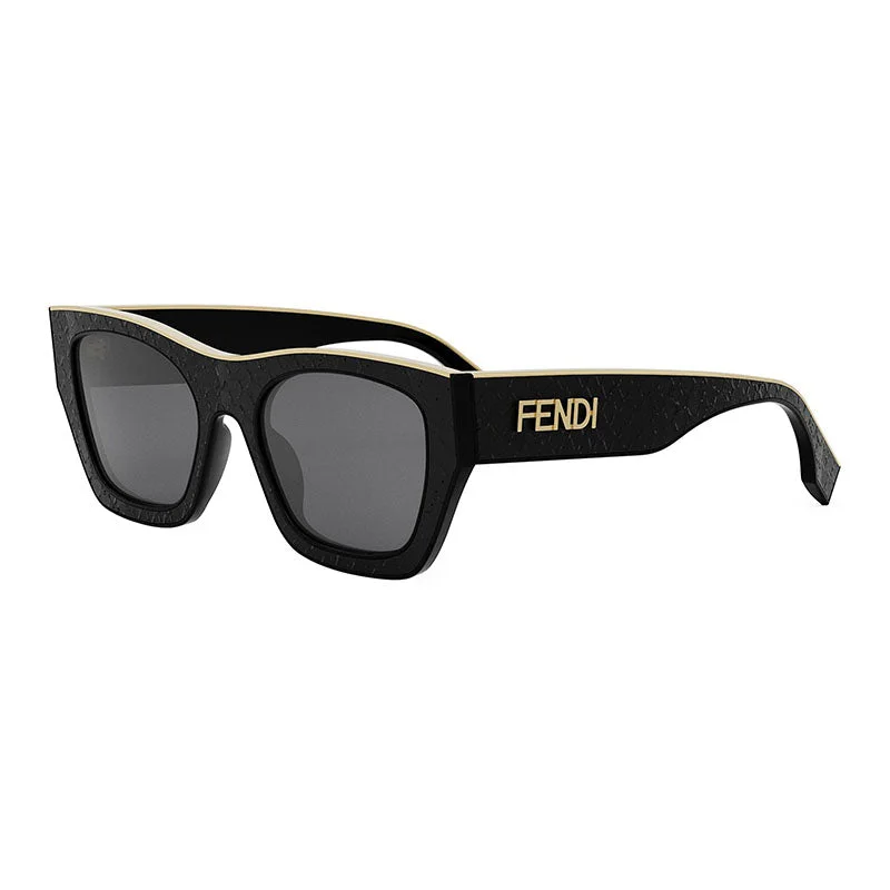 Fendi Sunglasses Square Full Rim, Shiny Black Frame and Grey Lens FE40126I01A