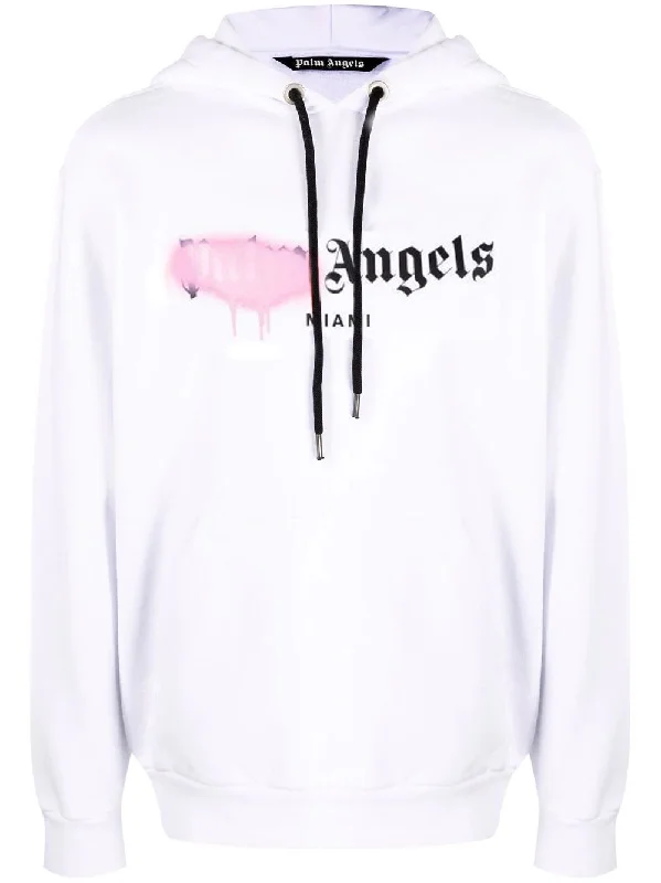 Palm Angels Pink Spray Miami Hoodie in White