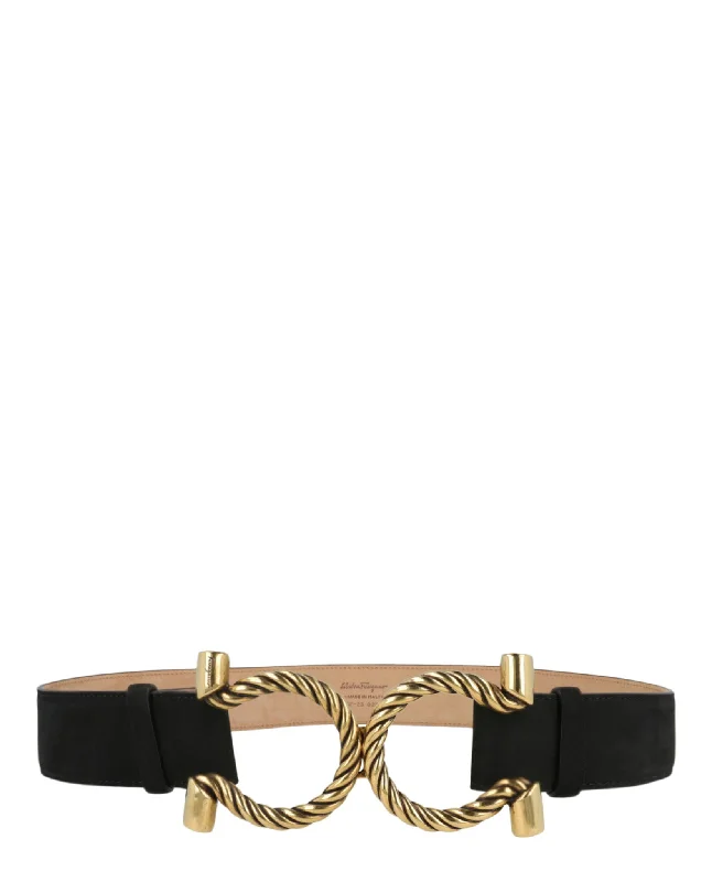 Ferragamo Womens Rope Gancini Suede Belt