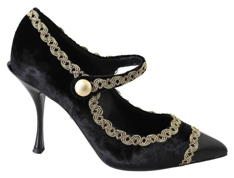 Dolce & Gabbana  Women's Black Velvet Mary Jane Pumps