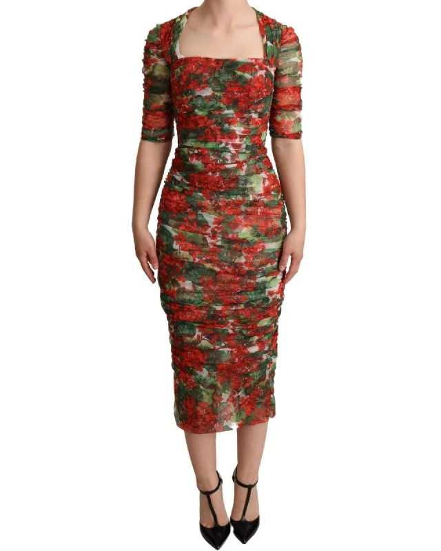 Dolce & Gabbana  Floral Print Midi Dress in Red