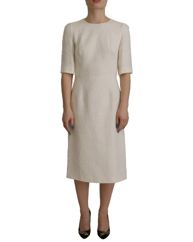Dolce & Gabbana Jacquard Midi Floral Sheath Dress