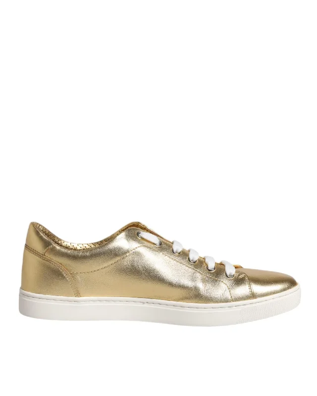 Dolce & Gabbana Metallic Leather Logo Sneakers with Rubber Sole