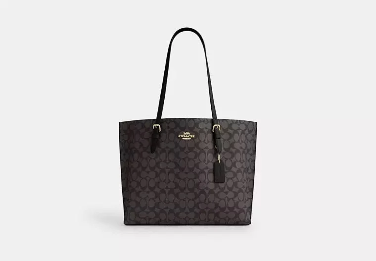Coach Mollie Tote Bag In Signature Canvas Walnut Black 