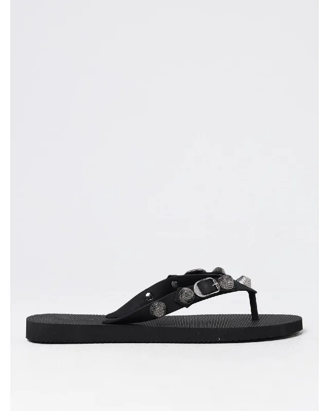 Balenciaga Studded Rubber Flip Flops Women Black Sandals