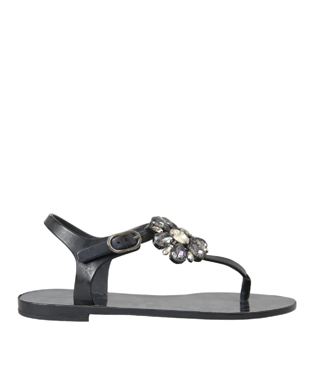 Dolce & Gabbana  Jelly Sandals with Crystal Embellishment - Black