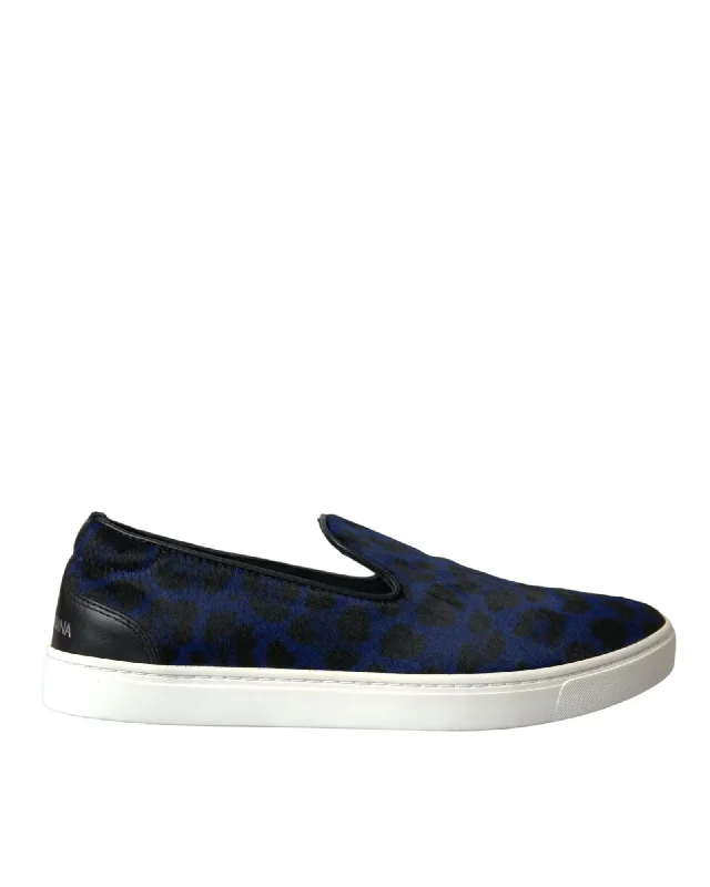 Dolce & Gabbana  Leopard Print Calf Hair Slip-On Sneakers - Blue