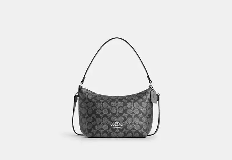 Coach Zip Top Shoulder Bag In Signature Canvas Gunmetal 
