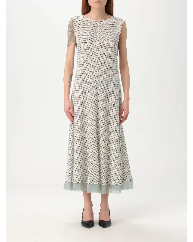 Fendi ALine Midi Dress Grid Pattern Women White Dresses