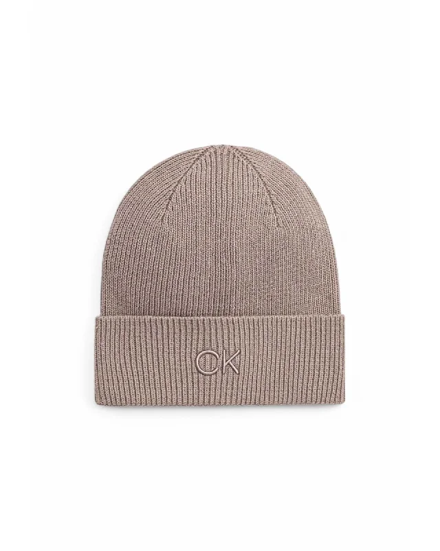 Calvin Klein Organic Cotton Wool Blend Cap Women Beige Hats